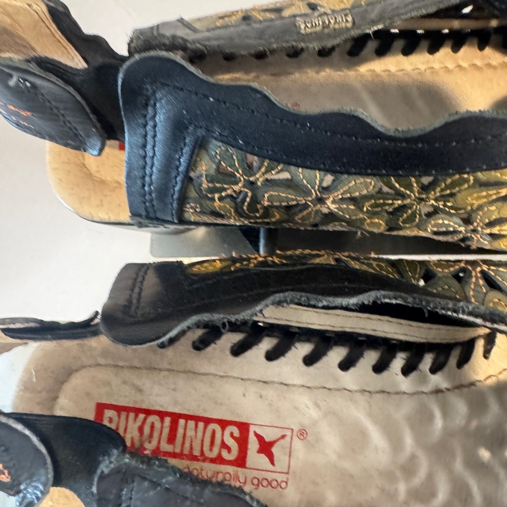 Pikolinos Romana Slingback Leather Floral Black/Green SIZE US 8.5 Made In Spain - Picture 5 of 8